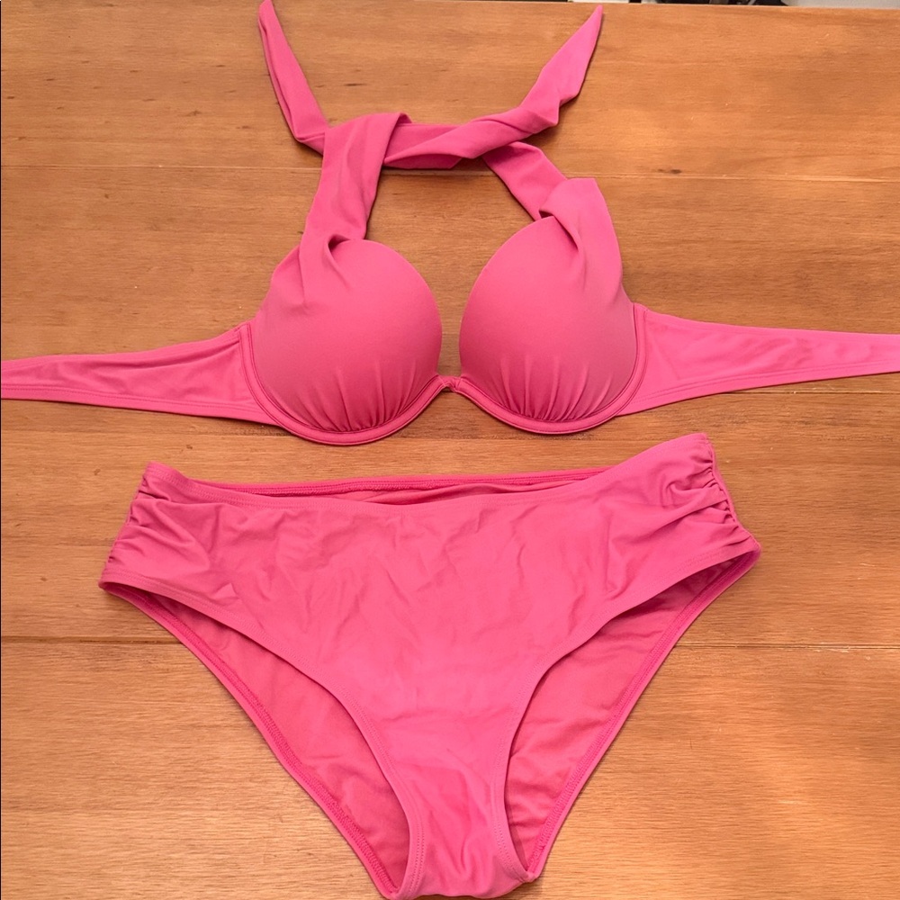 Hot Pink High Waisted Halter Bikini